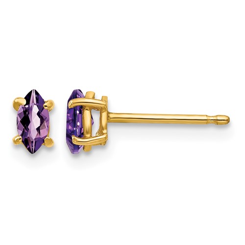 14K Yellow Gold 5x 2.5mm Marquise Amethyst Post Earrings