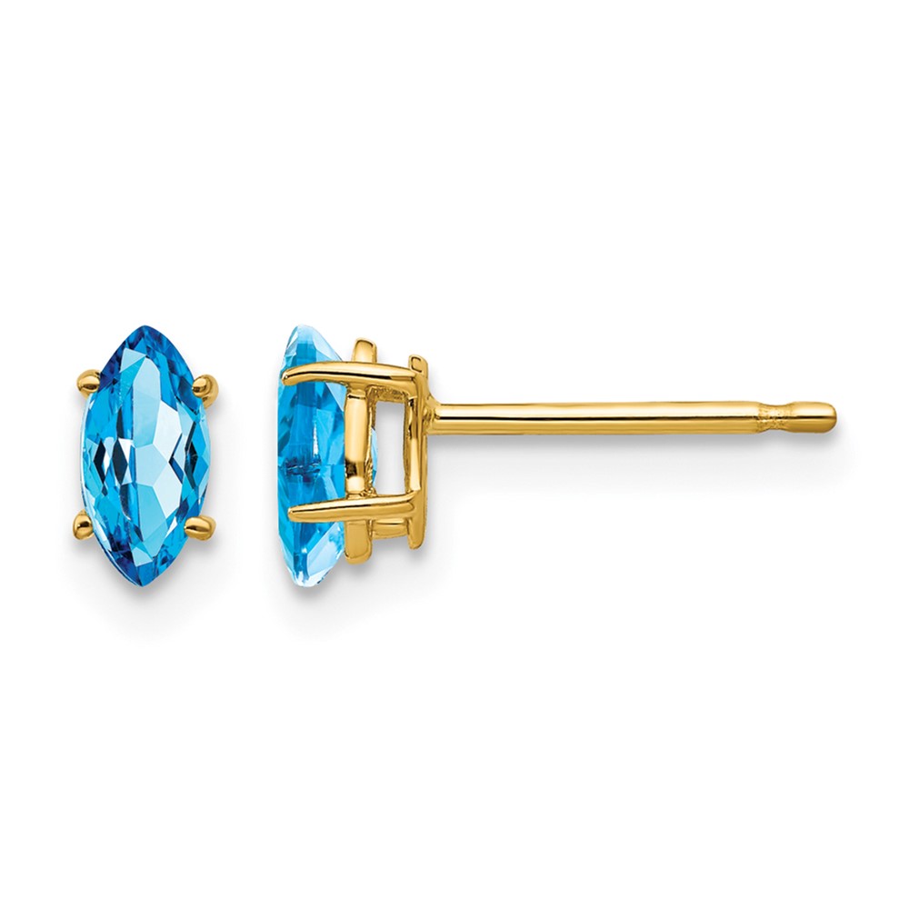 14K Yellow Gold 5x 2.5mm Marquise Blue Topaz Post Earrings
