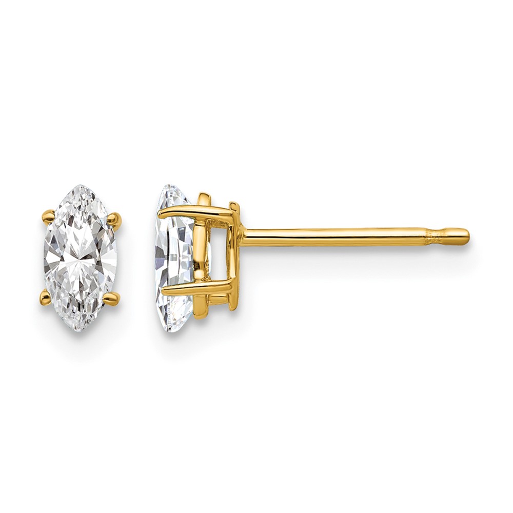14K Yellow Gold 5x 2.5mm Marquise Cubic Zirconia Post Earrings