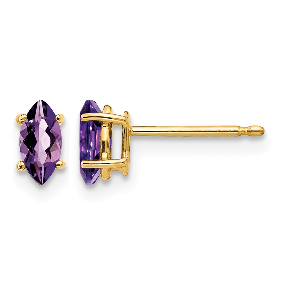 14K Yellow Gold 6x 3mm Marquise Amethyst Post Earrings