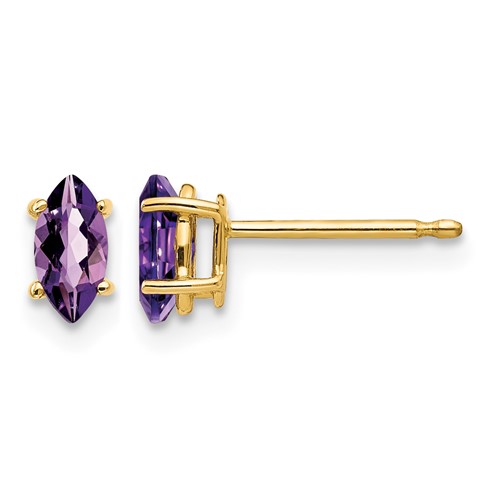 14K Yellow Gold 6x 3mm Marquise Amethyst Post Earrings