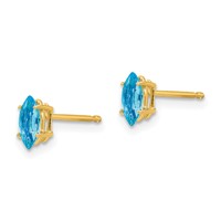 14K Yellow Gold 6x 3mm Marquise Blue Topaz Post Earrings view 2
