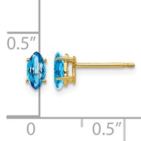 14K Yellow Gold 6x 3mm Marquise Blue Topaz Post Earrings view 4