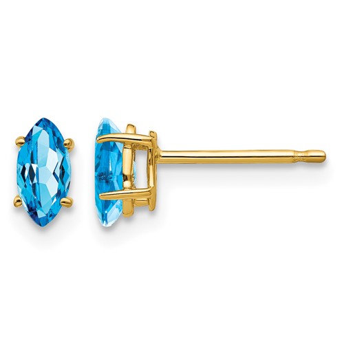 14K Yellow Gold 6x 3mm Marquise Blue Topaz Post Earrings