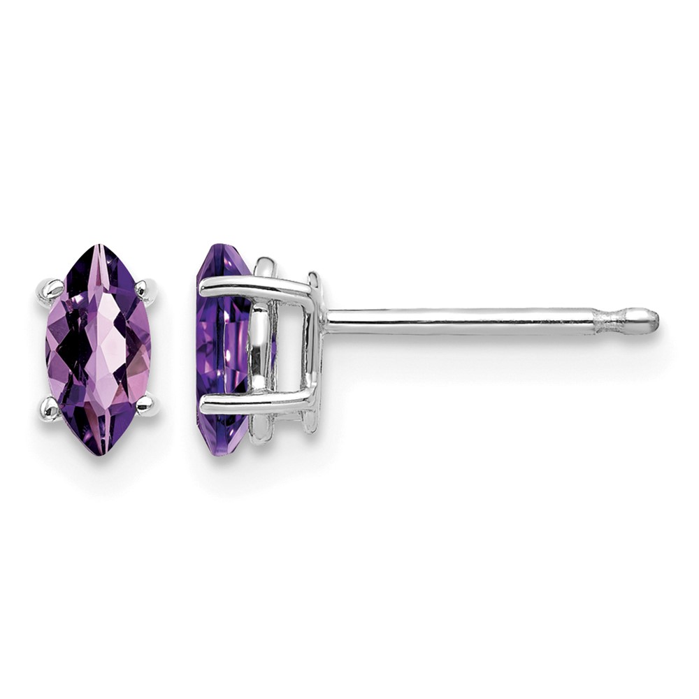 14K White Gold 6x3mm Marquise Amethyst Post Earrings