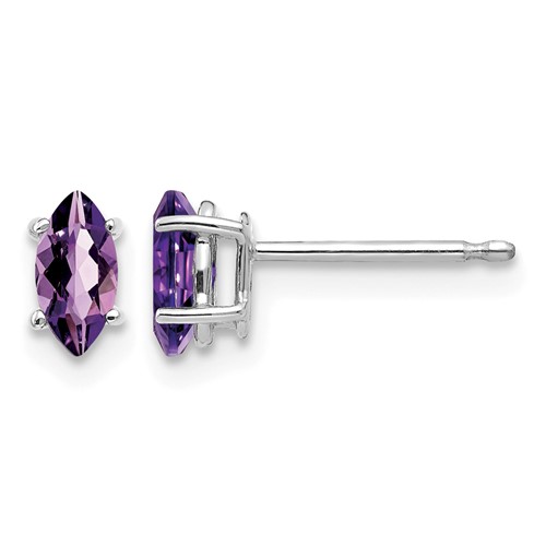 14K White Gold 6x 3mm Marquise Amethyst Post Earrings