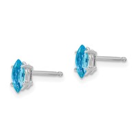 14K White Gold 6x 3mm Marquise Blue Topaz Post Earrings view 2