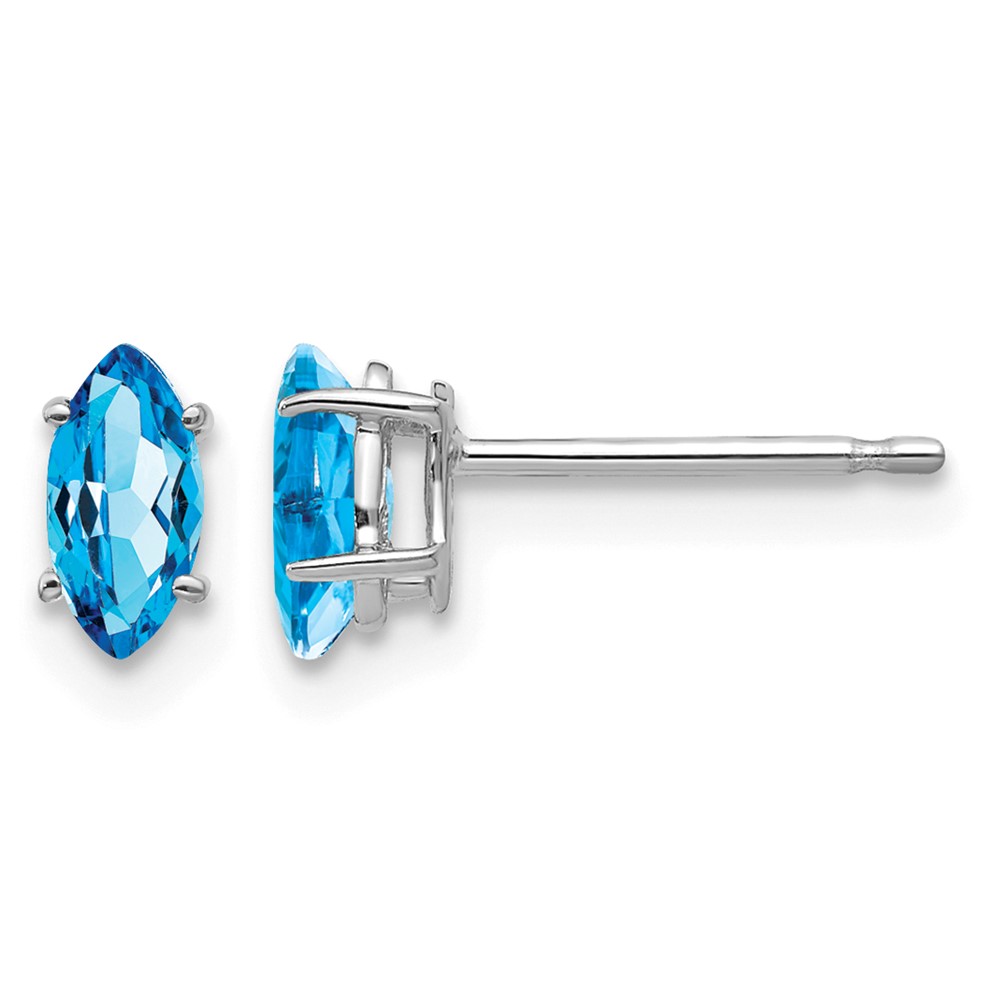 14K White Gold 6x 3mm Marquise Blue Topaz Post Earrings