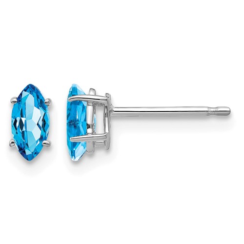 14K White Gold 6x 3mm Marquise Blue Topaz Post Earrings