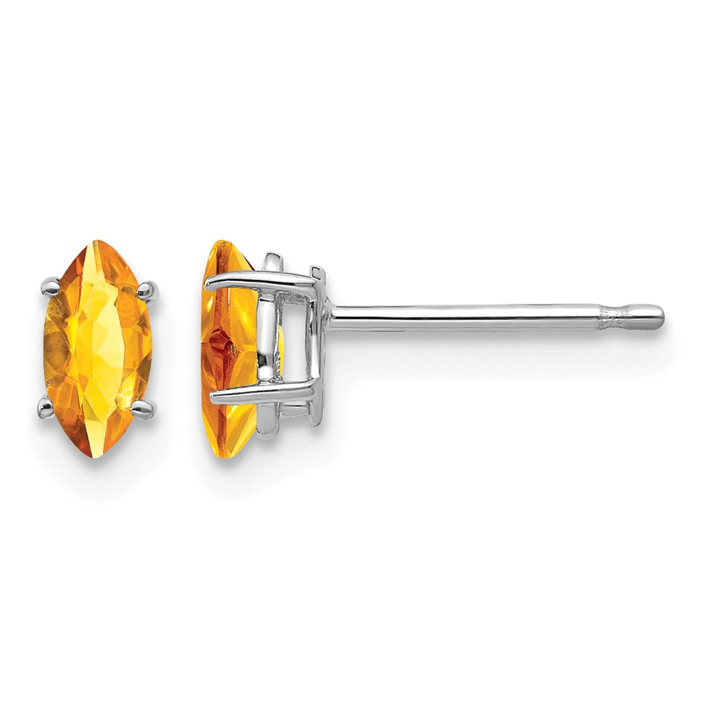 14K White Gold 6x3mm Marquise Citrine Post Earrings