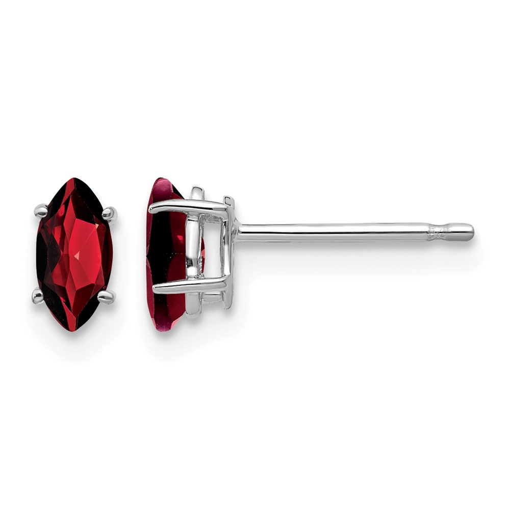 14K White Gold 6x3mm Marquise Garnet Post Earrings