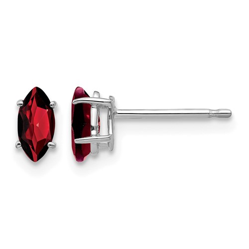 14K White Gold 6x 3mm Marquise Garnet Post Earrings