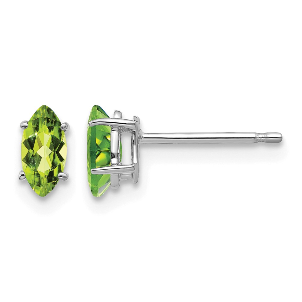 14K White Gold 6x3mm Marquise Peridot Post Earrings