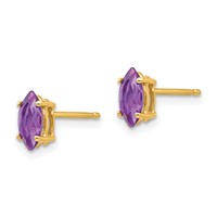 14K Yellow Gold 7x 3.5mm Marquise Amethyst Post Earrings view 2