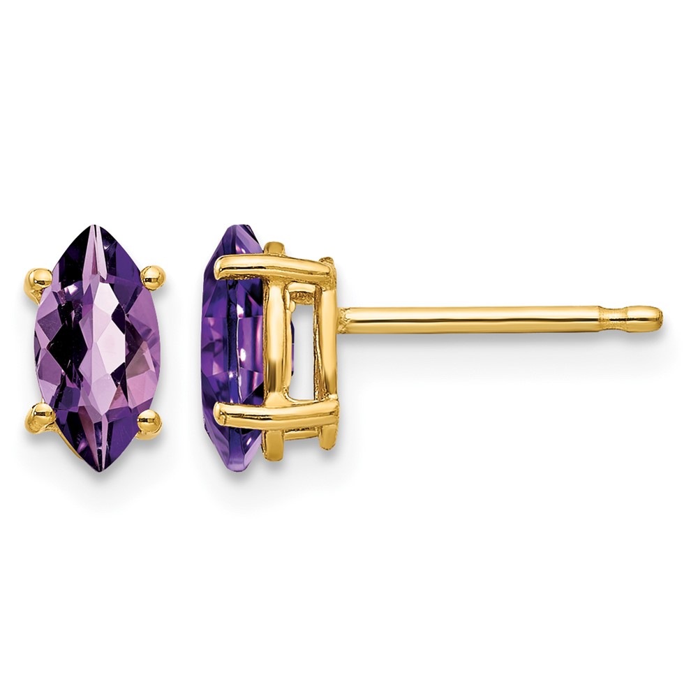 14K Yellow Gold 7x 3.5mm Marquise Amethyst Post Earrings