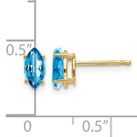 14K Yellow Gold 7x 3.5mm Marquise Blue Topaz Post Earrings view 4