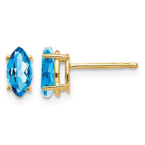14K Yellow Gold 7x 3.5mm Marquise Blue Topaz Post Earrings