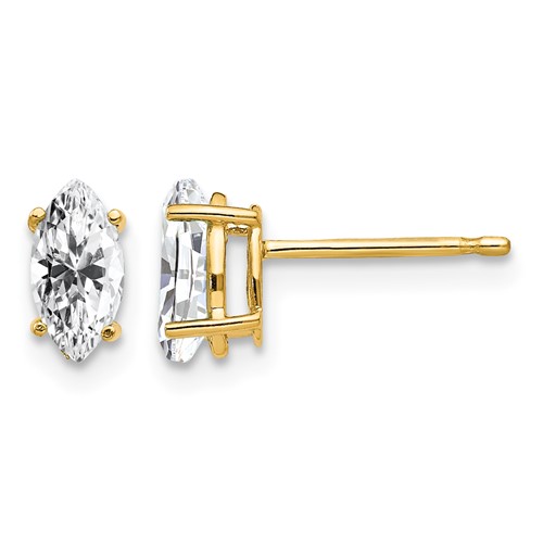 14K Yellow Gold 7x 3.5mm Marquise Cubic Zirconia Post Earrings