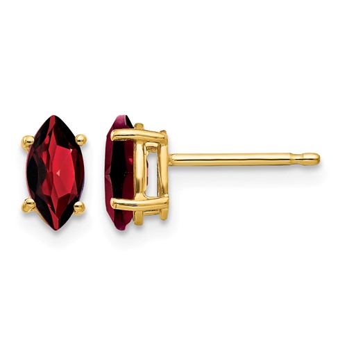 14K Yellow Gold 7x 3.5mm Marquise Garnet Post Earrings