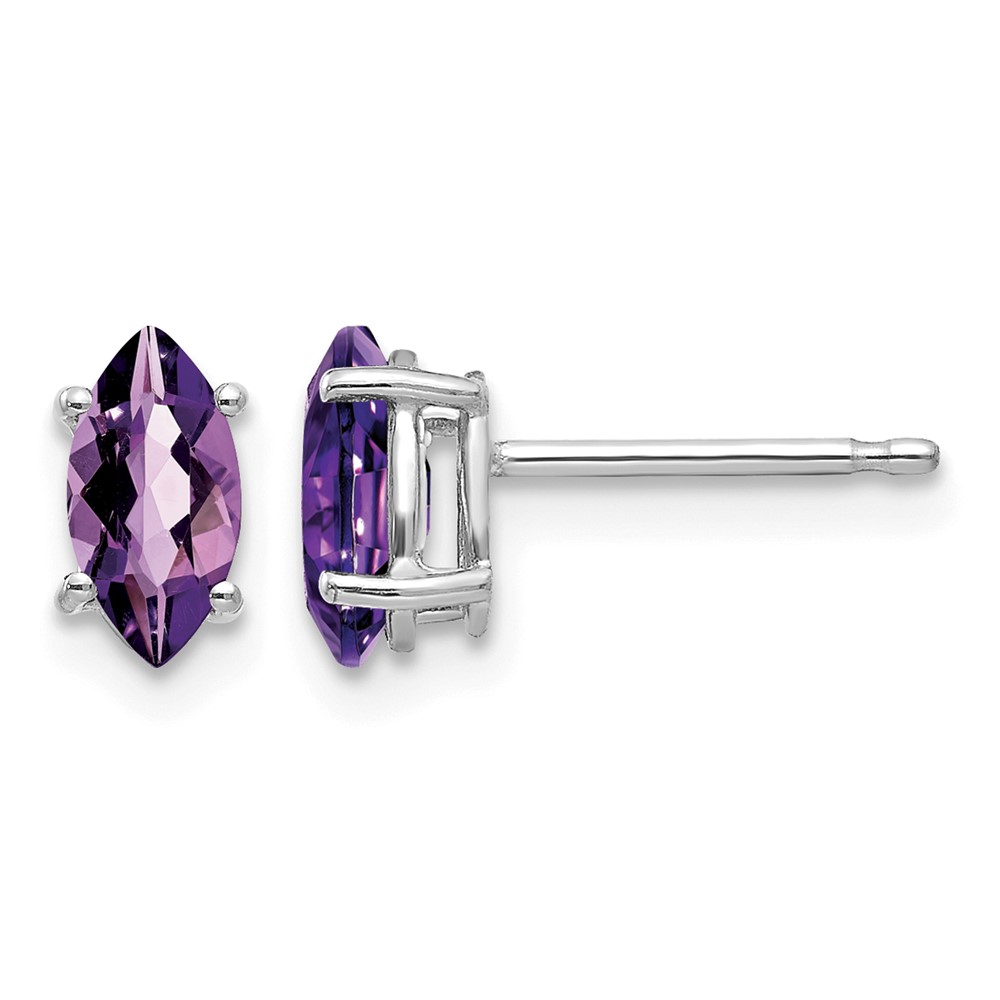 14K White Gold 7x 3.5mm Marquise Amethyst Post Earrings