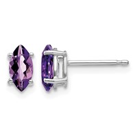 14K White Gold 7x 3.5mm Marquise Amethyst Post Earrings view 1