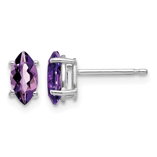 14K White Gold 7x 3.5mm Marquise Amethyst Post Earrings