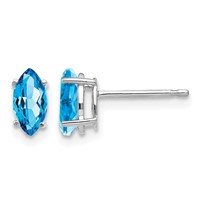 14K White Gold 7x 3.5mm Marquise Blue Topaz Post Earrings view 1