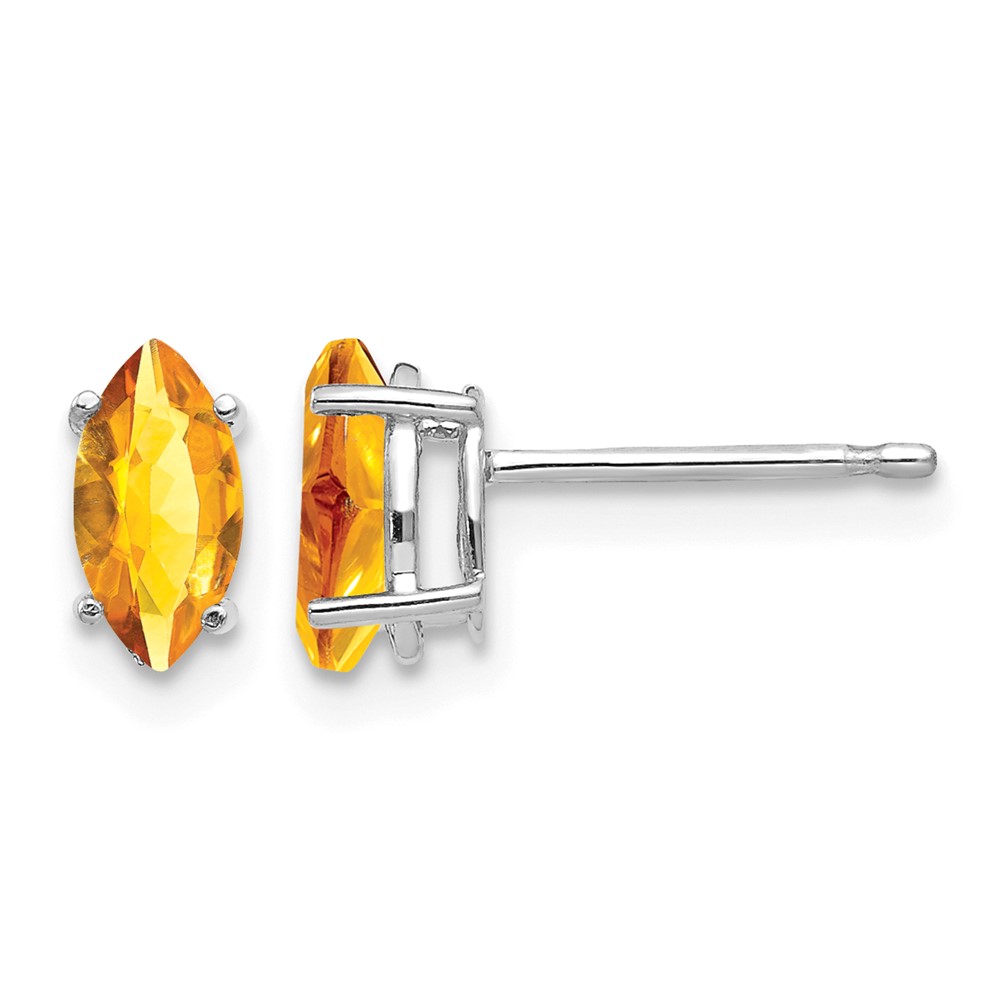 14K White Gold 7x 3.5mm Marquise Citrine Post Earrings