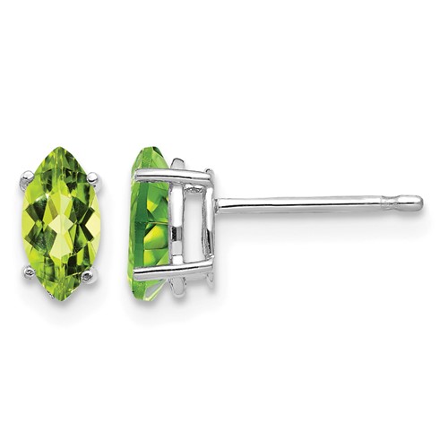14K White Gold 7x 3.5mm Marquise Peridot Post Earrings