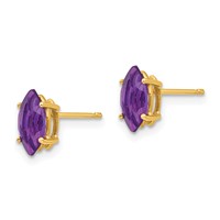 14K Yellow Gold 8x 4mm Marquise Amethyst Post Earrings view 2