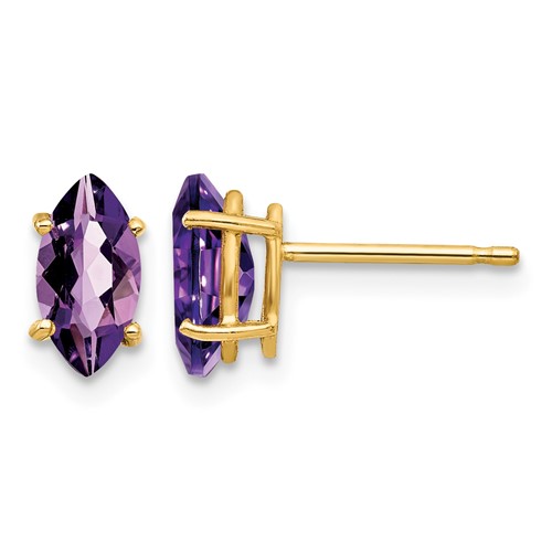 14K Yellow Gold 8x 4mm Marquise Amethyst Post Earrings