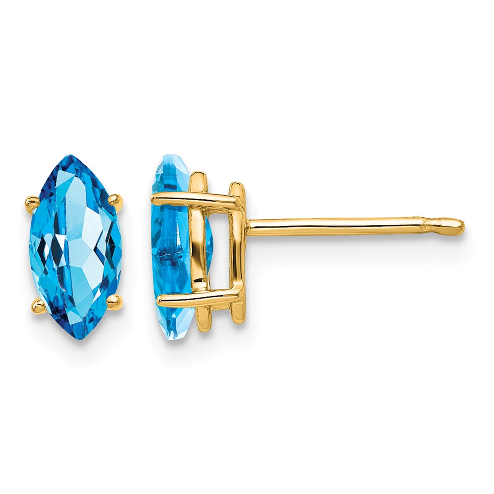 14K Yellow Gold 8x 4mm Marquise Blue Topaz Post Earrings