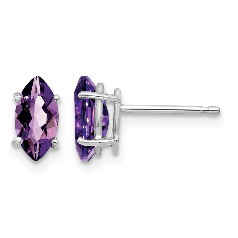14K White Gold 8x4mm Marquise Amethyst Post Earrings