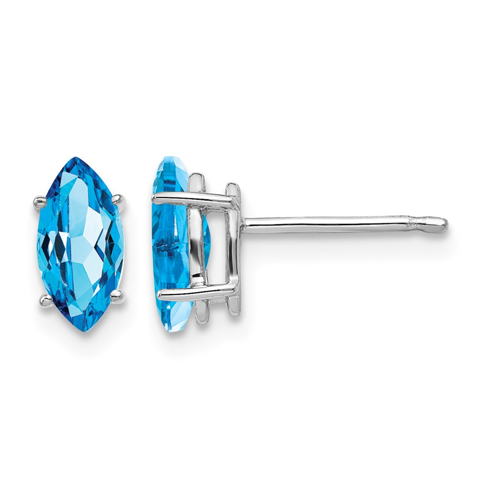 14K White Gold 8x 4mm Marquise Blue Topaz Post Earrings