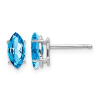 14K White Gold 8x 4mm Marquise Blue Topaz Post Earrings view 1