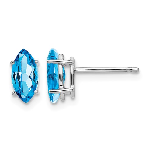 14K White Gold 8x 4mm Marquise Blue Topaz Post Earrings
