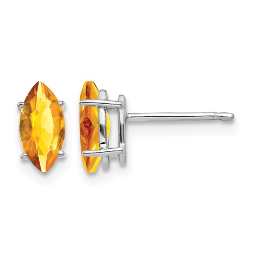 14K White Gold 8x 4mm Marquise Citrine Post Earrings