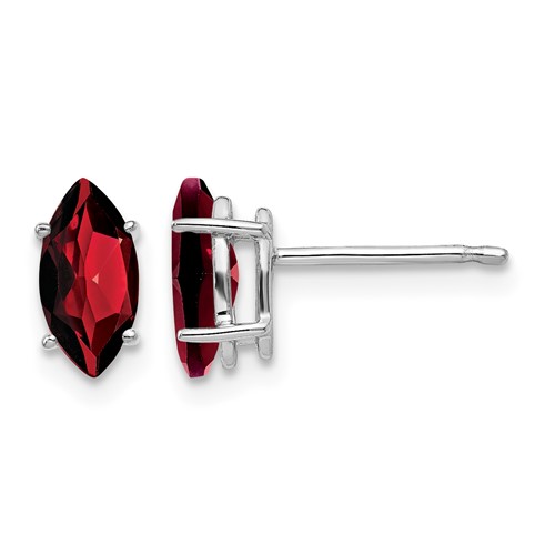14K White Gold 8x 4mm Marquise Garnet Post Earrings