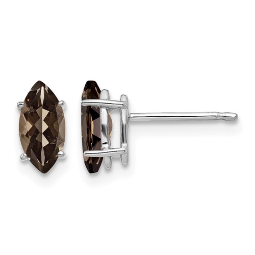 14K White Gold 8x 4mm Marquise Smoky Quartz Post Earrings