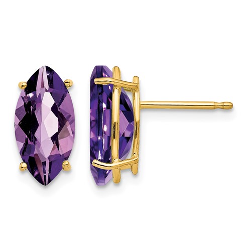 14K Yellow Gold 10x 5mm Marquise Amethyst Post Earrings