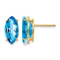 14K Yellow Gold 10x 5mm Marquise Blue Topaz Post Earrings view 1