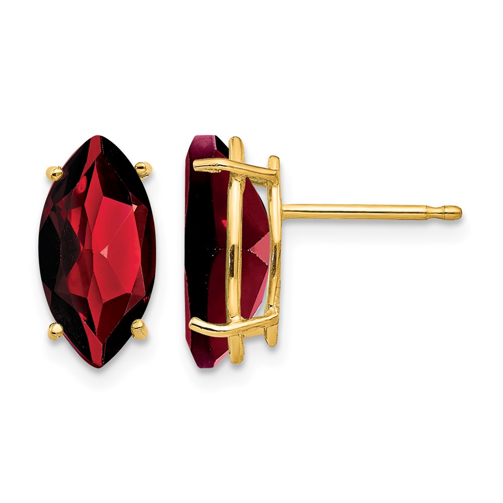 14K Yellow Gold 10x5mm Marquise Garnet Post Earrings