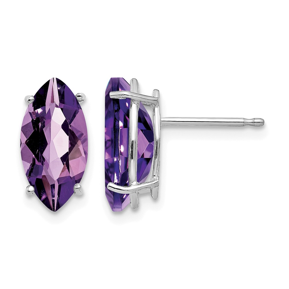 14K White Gold 10x5mm Marquise Amethyst Post Earrings