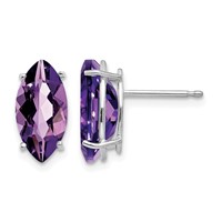 14K White Gold 10x5mm Marquise Amethyst Post Earrings view 1