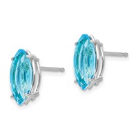 14K White Gold 10x 5mm Marquise Blue Topaz Post Earrings view 2