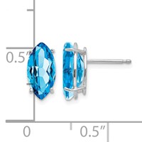 14K White Gold 10x 5mm Marquise Blue Topaz Post Earrings view 4