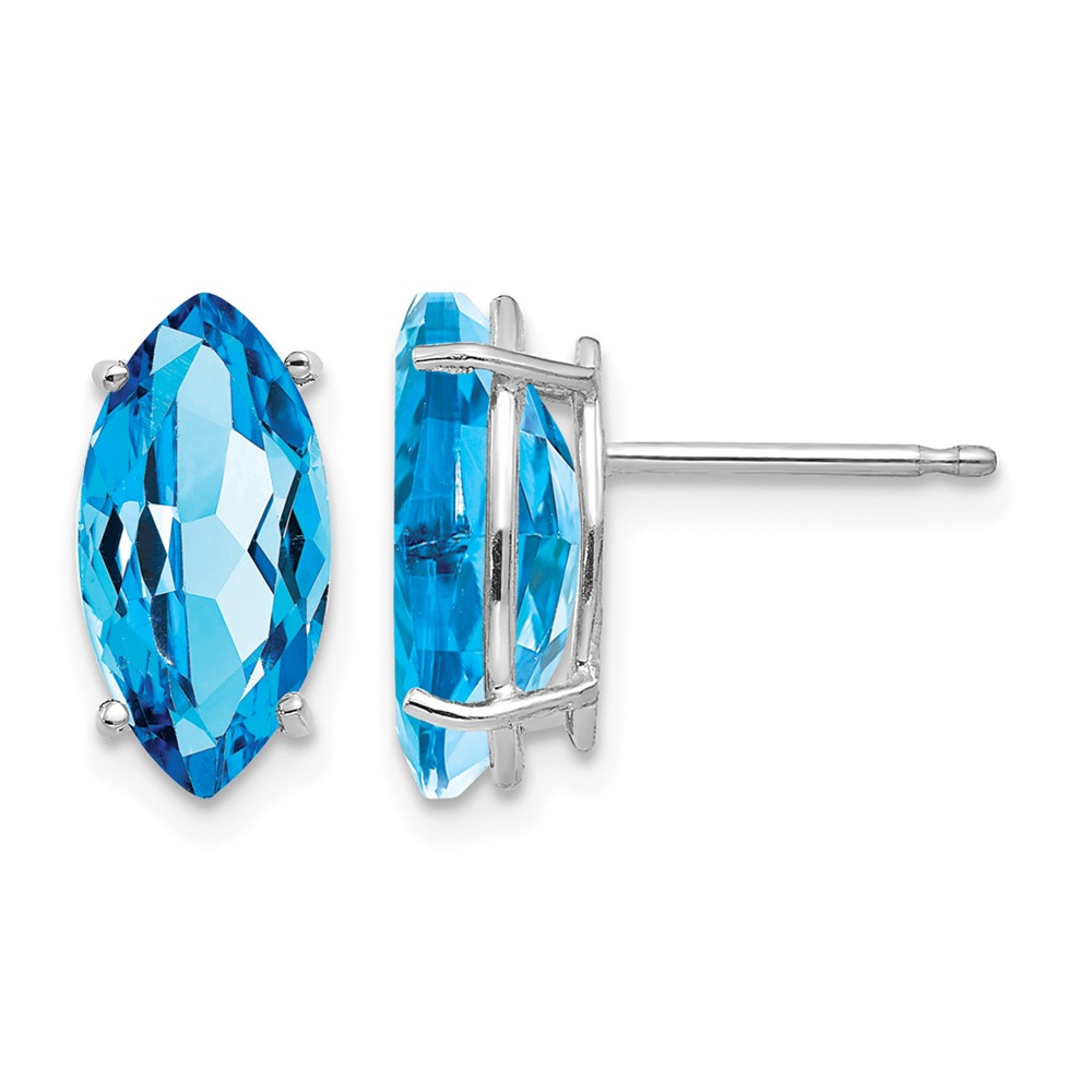 14K White Gold 10x 5mm Marquise Blue Topaz Post Earrings