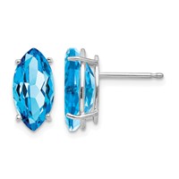 14K White Gold 10x 5mm Marquise Blue Topaz Post Earrings view 1