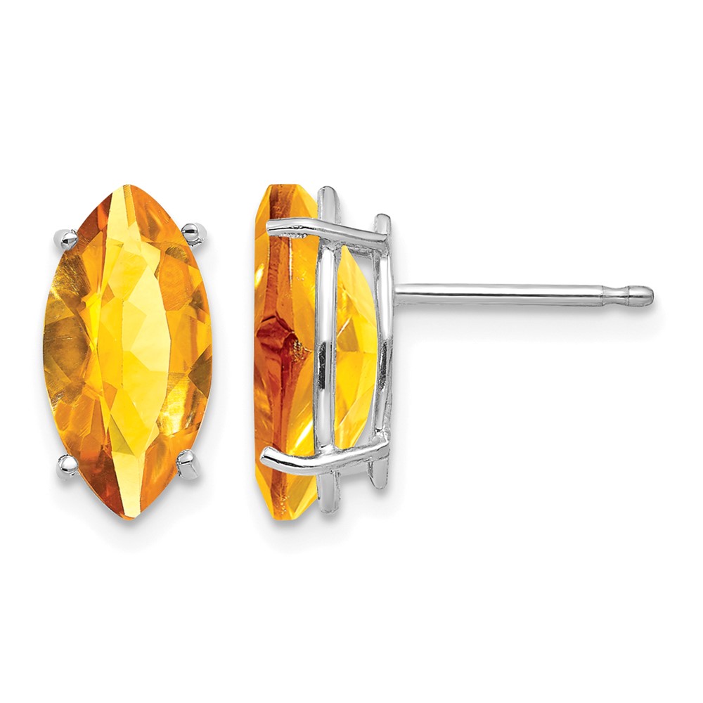 14K White Gold 10x 5mm Marquise Citrine Post Earrings