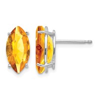 14K White Gold 10x 5mm Marquise Citrine Post Earrings view 1